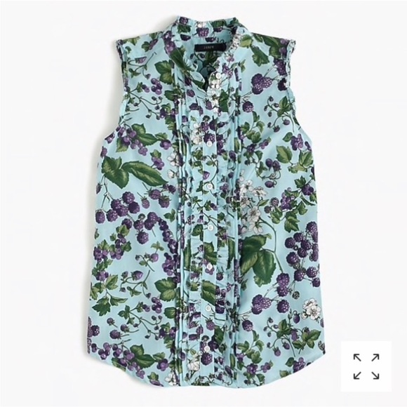 Jcrew sleeveless ruffle button up top in Ratti fruity floral size 2 - Picture 2 of 10